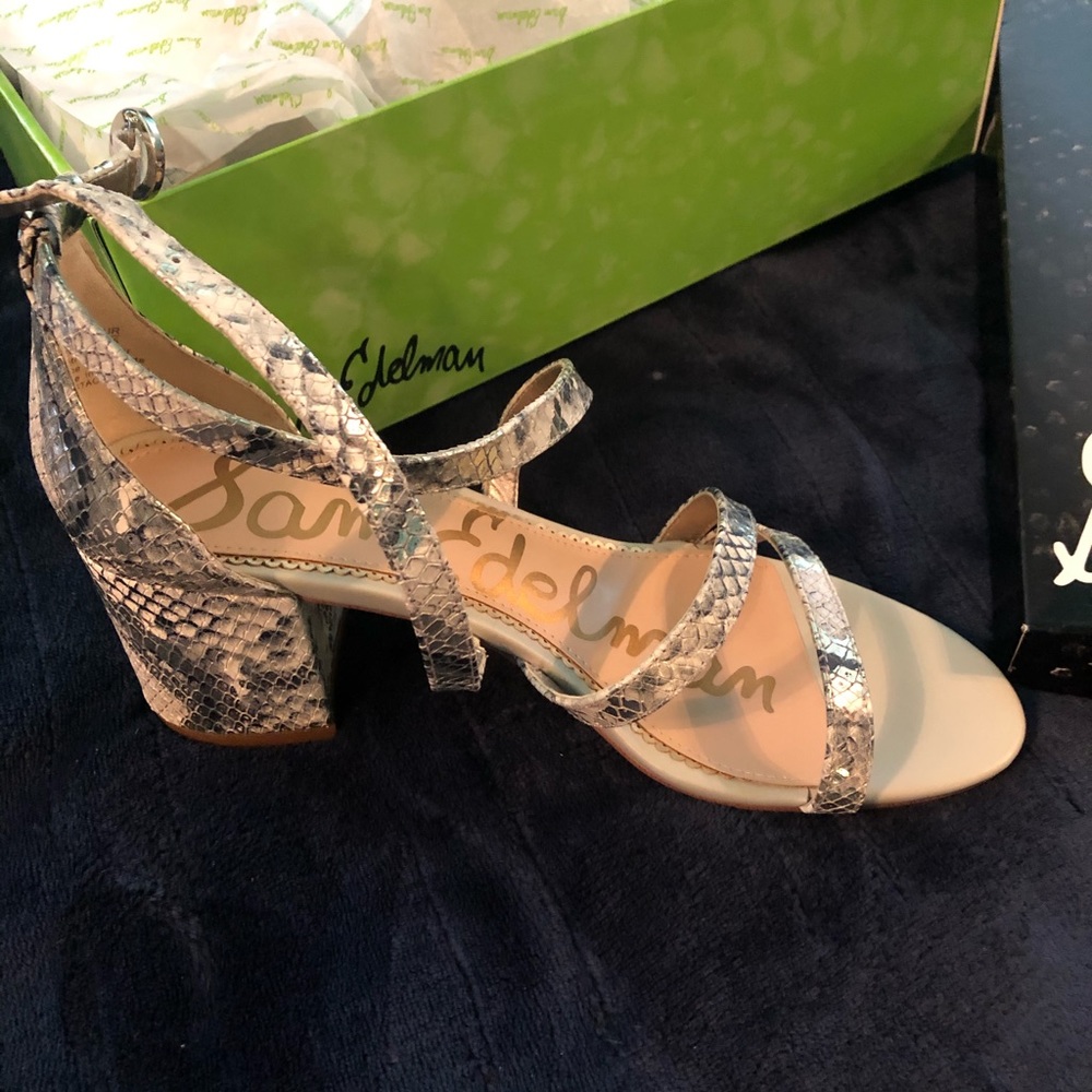 Crisscross snakeskin sandal